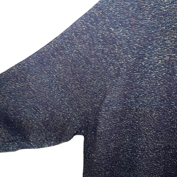 Vintage Womens Duster Sweater Size XL Deep Navy Green Metallic Handmade Casual - Picture 14 of 16